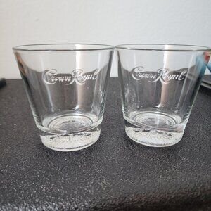 2 Crown Royal Whiskey Old Fashion Rocks Glasses base embossed bubbles + logo